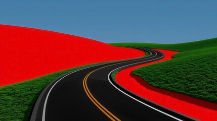 Winding Road Landscape, Surreal Art, Travel Concept