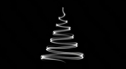 Abstract white smoke spiral forming a minimalist Christmas tree on black
