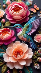 Hummingbird amidst vibrant floral display a captivating artistic composition scene