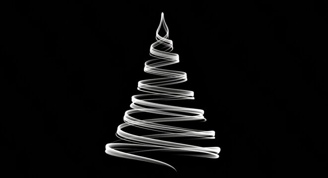 Ethereal holiday design with a flowing white light trail in a cone shape