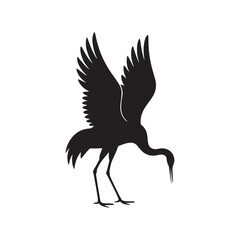 Obraz premium Black Silhouette of Sandhill Crane Gracefully Flying Against White Background