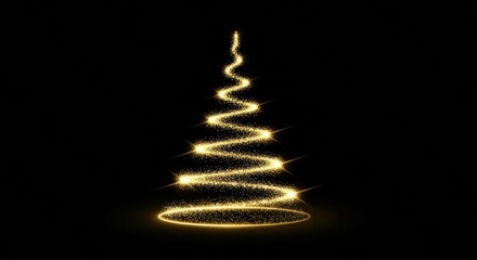 Sparkling golden trail forms a Christmas tree with glowing highlights and a base ring on black