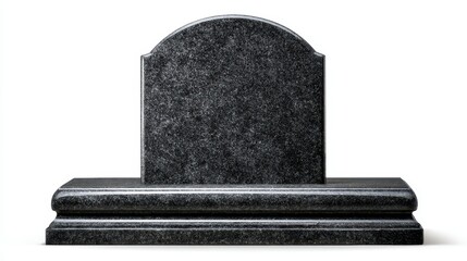Beautiful photo of isolated blank black granite tombstone.