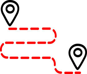 Travel route, distance vector icon. Two map pins position icon. Vector graphics and not Artificial Intelligence, logo illustration. Replaceable vector design.