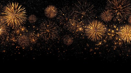 Beautiful photo of silvester, happy new year, new year's eve 2026 background banner - Golden firework fireworks pyrotechnics on dark black night sky.