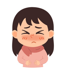 Obraz premium Cartoon Illustration of a Girl with Stomachache
