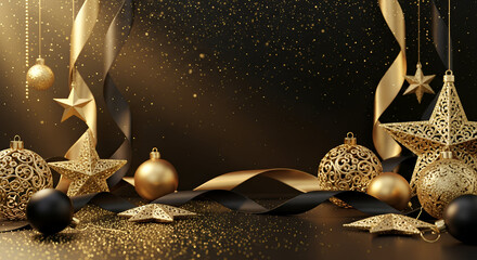Horizontal Luxury Black and Gold Christmas Tabletop Display