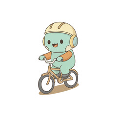 Cute Cartoon Character Riding a Bicycle with Helmet and Headphones.