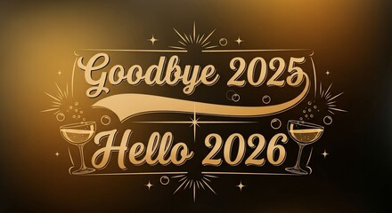 Golden goodbye 2025 hello 2026 new year celebration design