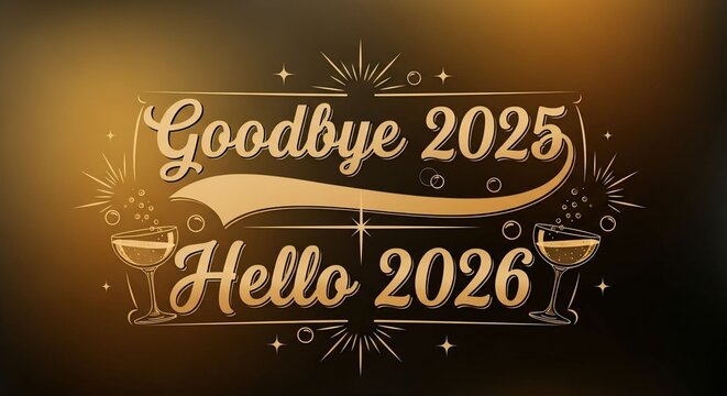 Golden goodbye 2025 hello 2026 new year celebration design