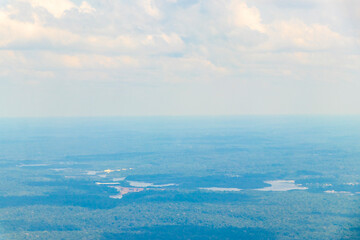 Flight in plane with aerial panorama view to Amazonas Brazil.