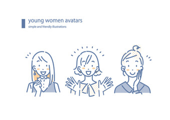 喜ぶ若い女性たち　シンプルでお洒落な線画イラスト