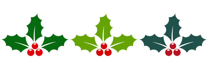 Set of minimalist holly icons with transparent background, depicting festive symbols for holiday designs, winter celebrations, and seasonal greetings, vector illustration