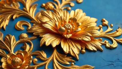 Luxurious golden floral ornaments on a blue background for elegant designs