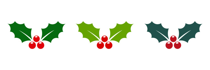 Set of minimalist holly icons with transparent background, depicting festive symbols for holiday designs, winter celebrations, and seasonal greetings, vector illustration