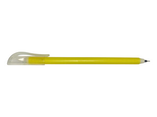 Single yellow pen isolated on a transparent background