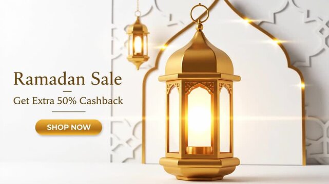 Ramadan Sale with Golden Lanterns and Festive Background Animated
