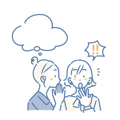 A simple and stylish line drawing of a young woman confiding a secret