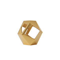 gold geometric sculpture, minimal design, isolated on white background