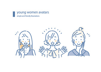 Delighted young women - simple and stylish line drawing illustration