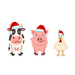 Christmas farm animals wearing Santa hats