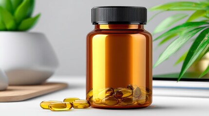 Omega-3 Fish Oil Capsules Bottle - Health & Wellness