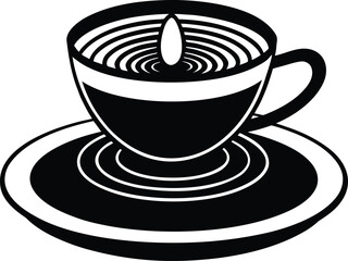 Coffee cup on saucer with ripple effect silhouette flat vector icon