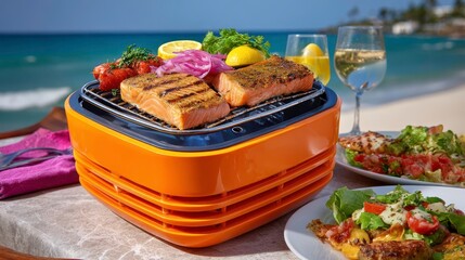 Grilled Salmon Beach BBQ, Seafood, Outdoor Cooking