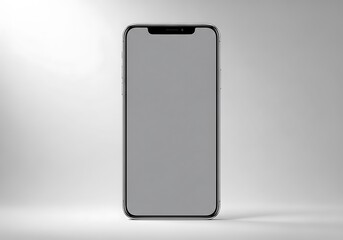 Modern smartphone mockup displaying a blank gray screen on a light gray studio background