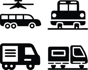 Black and White Transportation Icon Set – Vector Silhouette of Vehicles Collection