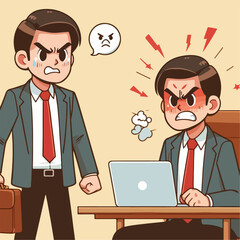 Cartoon illustration of a very angry businessman