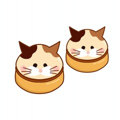Kawaii cat dessert illustration with cute pudding shape