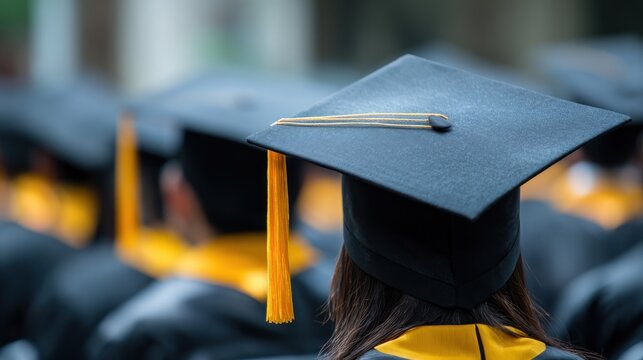 Graduates in caps and gowns at a graduation ceremony.