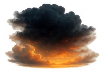 Explosion cloud generating dark smoke and fiery orange flames, creating a chaotic and dramatic scene with embers