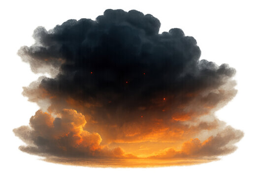 Explosion cloud generating dark smoke and fiery orange flames, creating a chaotic and dramatic scene with embers