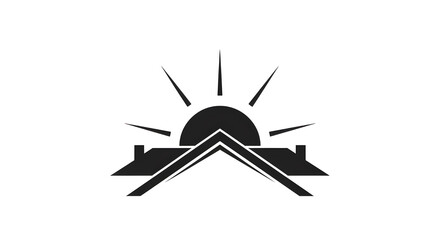Vector illustration of a house roof silhouette with sunset