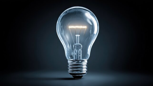 A glowing light bulb against a dark background. - Powered by Adobe