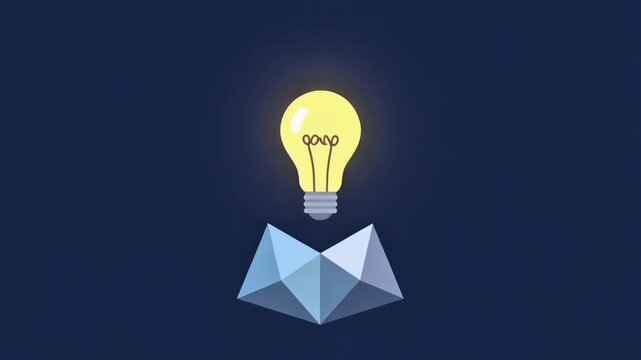 business idea creative concept technology. A light bulb illuminated above a polygon on a dark blue background