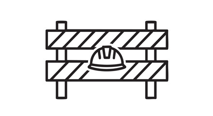A simple black and white illustration of a construction barrier with a hard hat, representing safety and caution on a construction site.