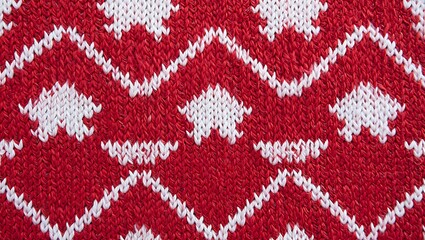 Red and White Knitted Fabric with Geometric Pattern Close Up Texture