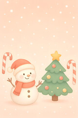 Fototapeta premium Cute Pastel Christmas Illustration with Snowman