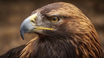 Fototapeta premium Golden Eagle flying with spread wings against dark background