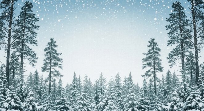 Snowy forest with pine trees and falling snow. - Powered by Adobe