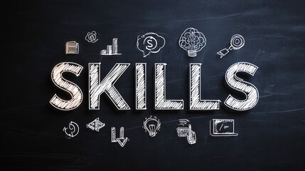Skills Development Career Learning Education Training Knowledge Growth Icons Chalkboard