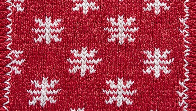 Red knitted sweater with white snowflakes festive holiday season textile