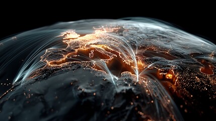 Stylized Holographic Globe Of Global Supply Chains And Connections Visualization