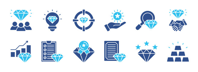 Value color icon set. Diamond, quality, success, achievement, gem, ideal, and more .Vector collection eps 10