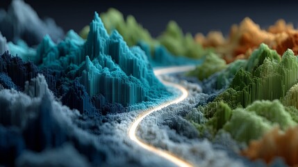 Dynamic 3D Data Visualization Of Financial Growth With Colorful Peaks