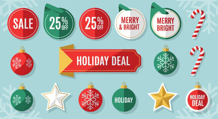 Festive Holiday Sale: Christmas decorations and sale tags set against a cheerful backdrop, inviting customers to celebrate the season with special offers and holiday cheer.