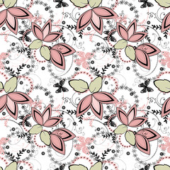 Floral rustic pattern retro olive pink
